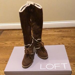 Tall vegan suede and shearling boots